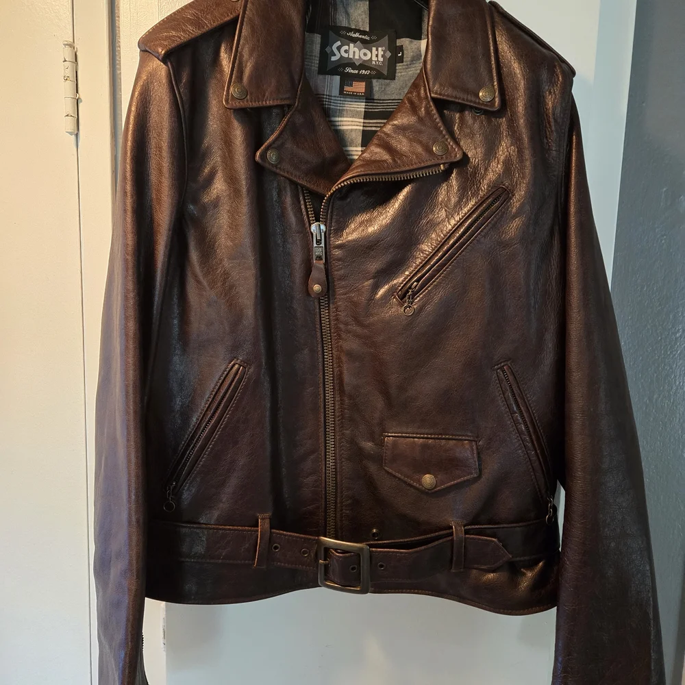 Schott Dark Brown Leather Biker Jacket - Picture 1 of 5